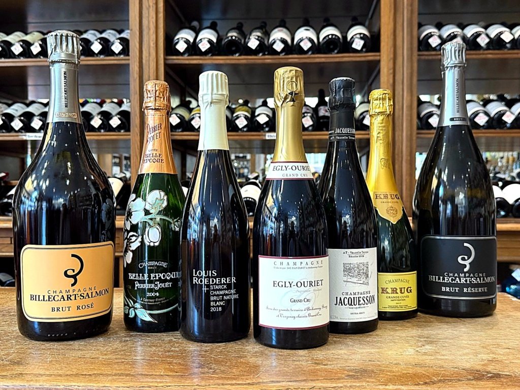 Champagnes sélectionnés par le caviste Maison Busquets : Billecart-Salmon, Krug, Egly-Ouriet, Jacquesson