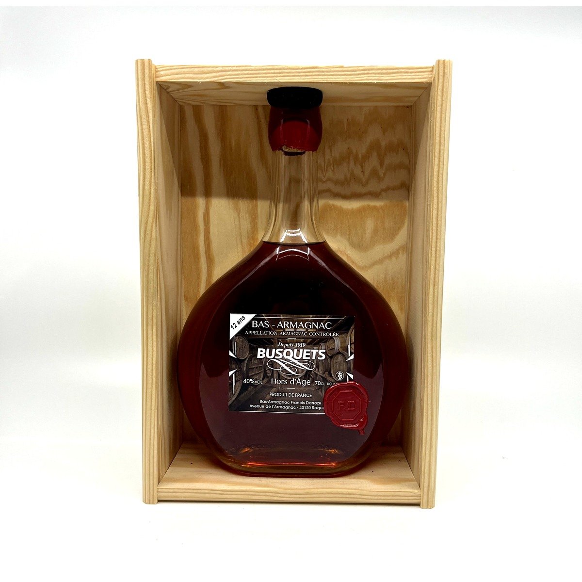 Bas-Armagnac Réserve Busquets Hors d'Âge présenté dans son coffret bois